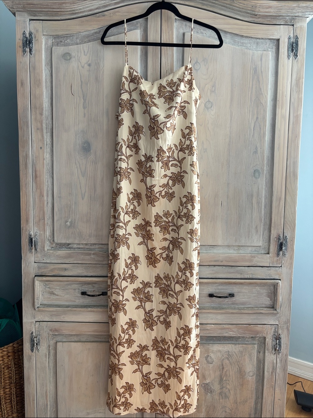 Peppermayo Cream Maxi Slip Skirt with Brown Floral Print